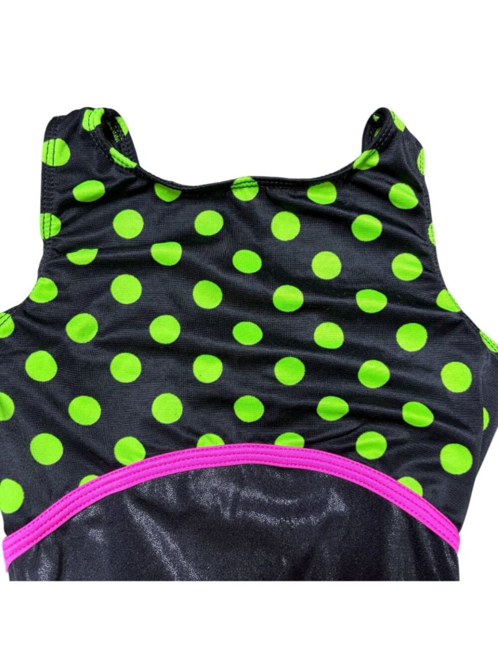 GK Gymnastics Leotard Size Child Large Polka Dot Lime Green Black - Picture 4 of 6